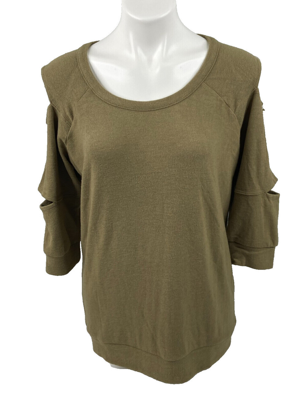 Chaser Women Large Shirt Green Cold Shoulder Cut Out Sleeve NWT